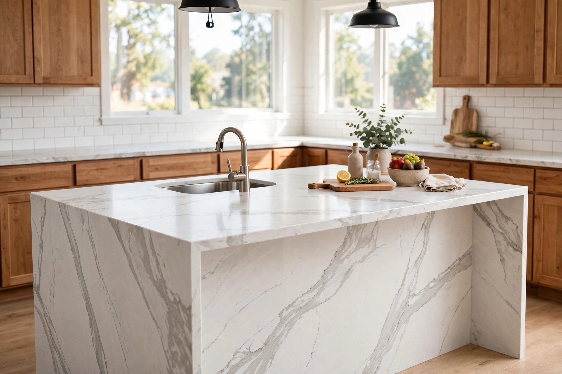 quartz countertop installation deals near me: New quartz countertop installation in an American home kitchen