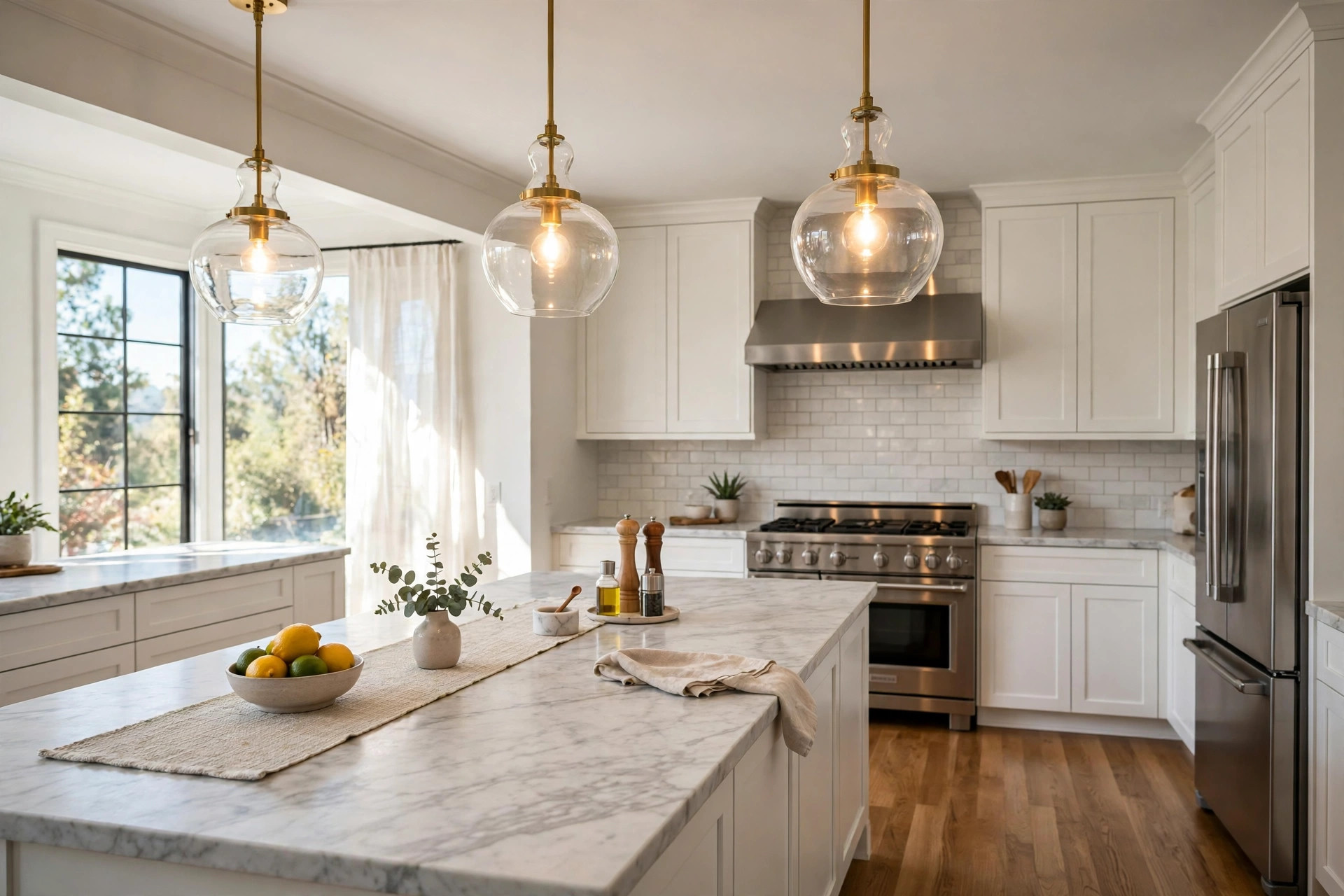 Kitchen island hanging lights deals near me in a modern American kitchen