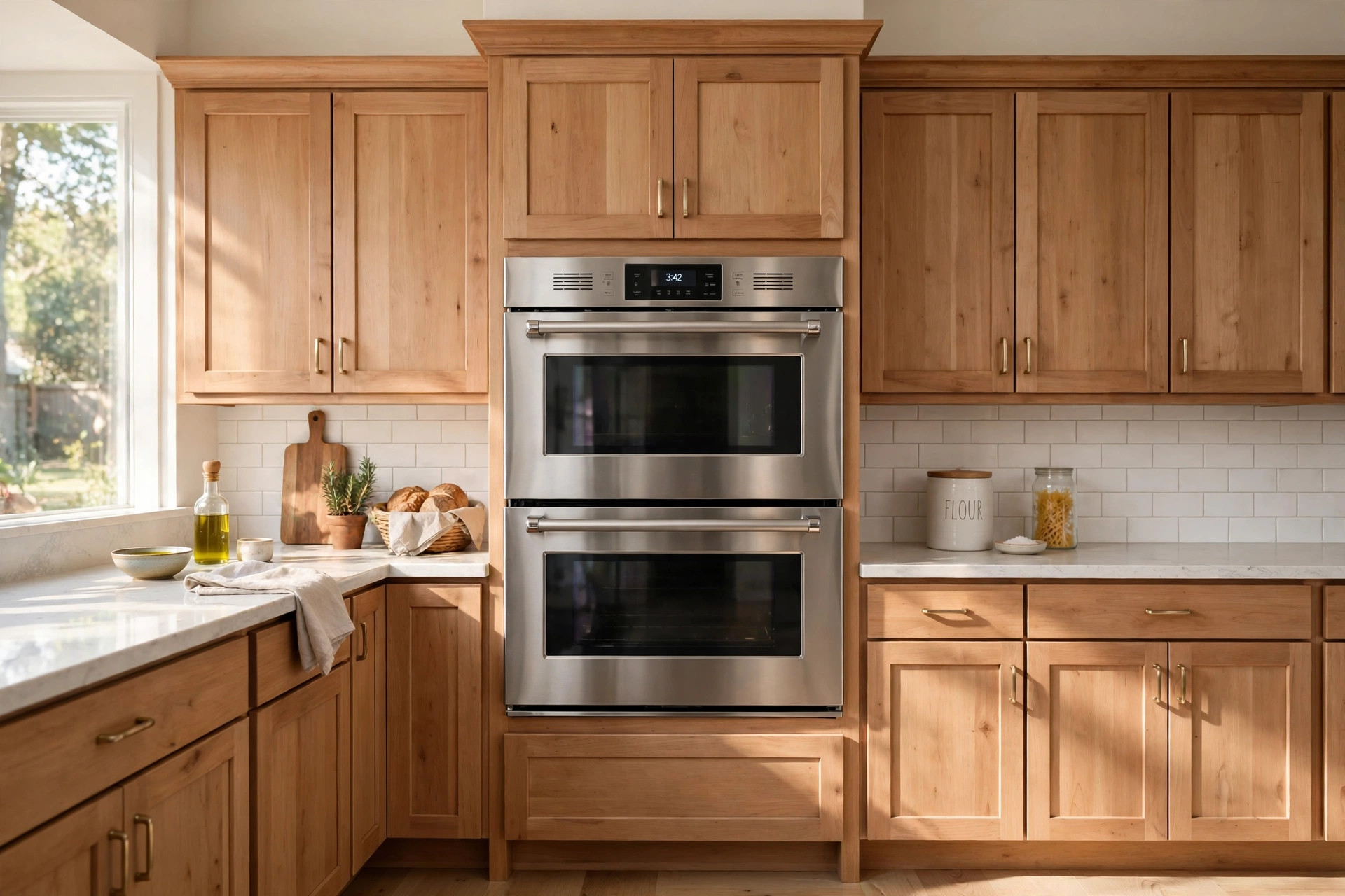 double wall ovens deals near me: Double wall oven installed in an American kitchen