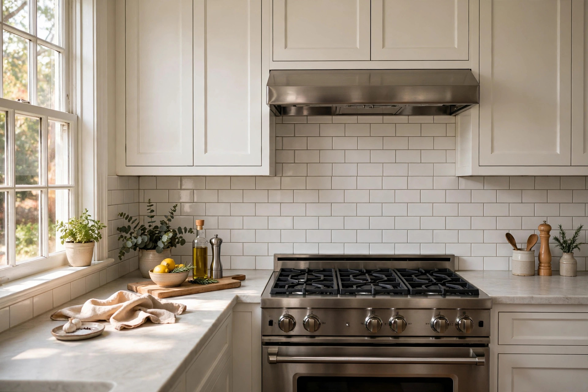 kitchen backsplash tiles reviews buying guide usa: Kitchen backsplash tiles in a remodeled American kitchen