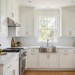 shaker cabinet doors reviews buying guide usa: Shaker cabinet doors on white kitchen cabinets in an American home