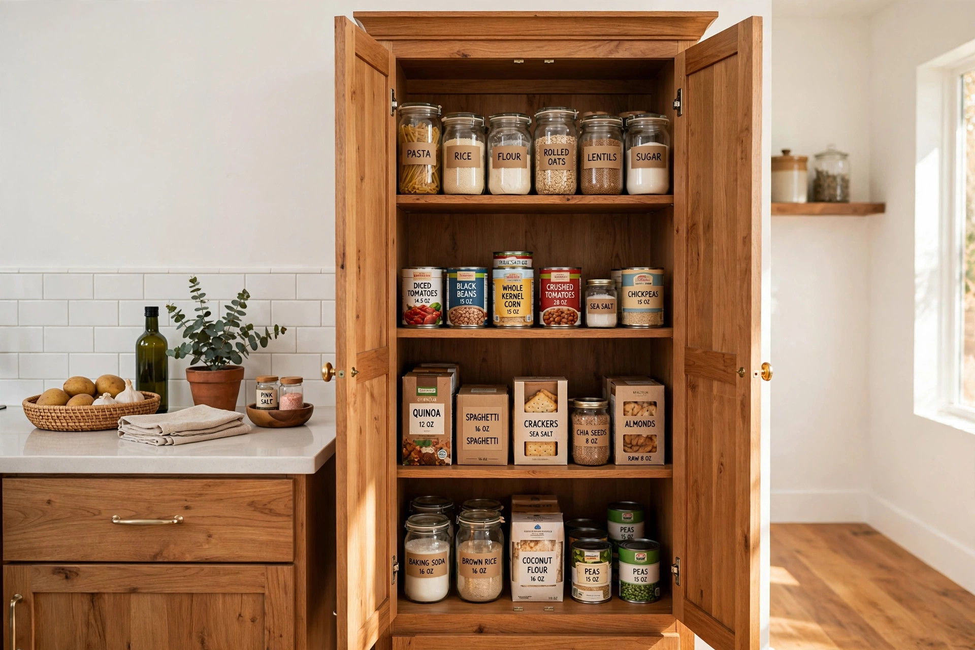 kitchen pantry cabinets reviews buying guide usa: Kitchen pantry cabinet storage shelves in an American home