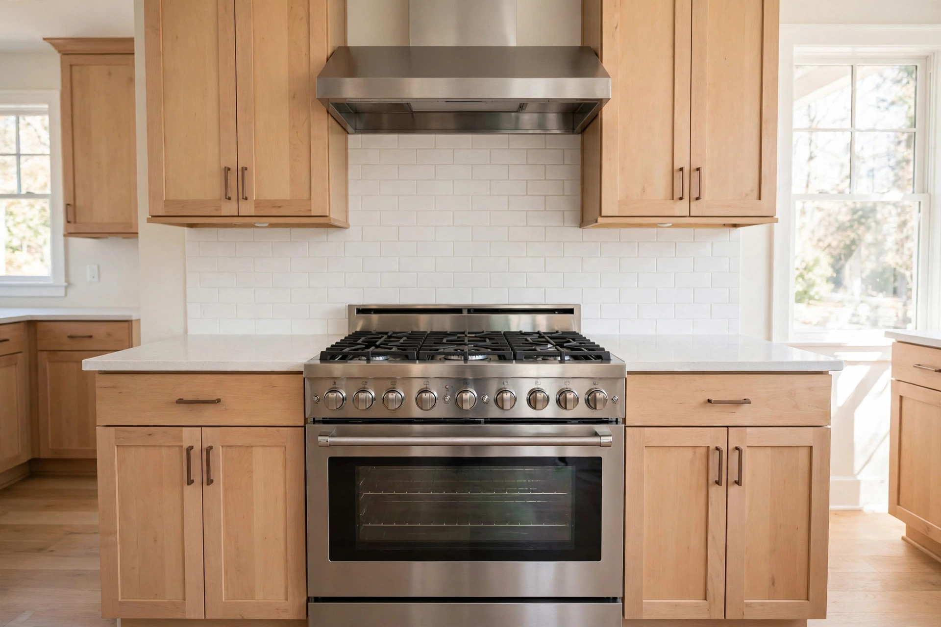 dual fuel ranges reviews buying guide usa: A stainless steel dual fuel range installed in a bright American kitchen