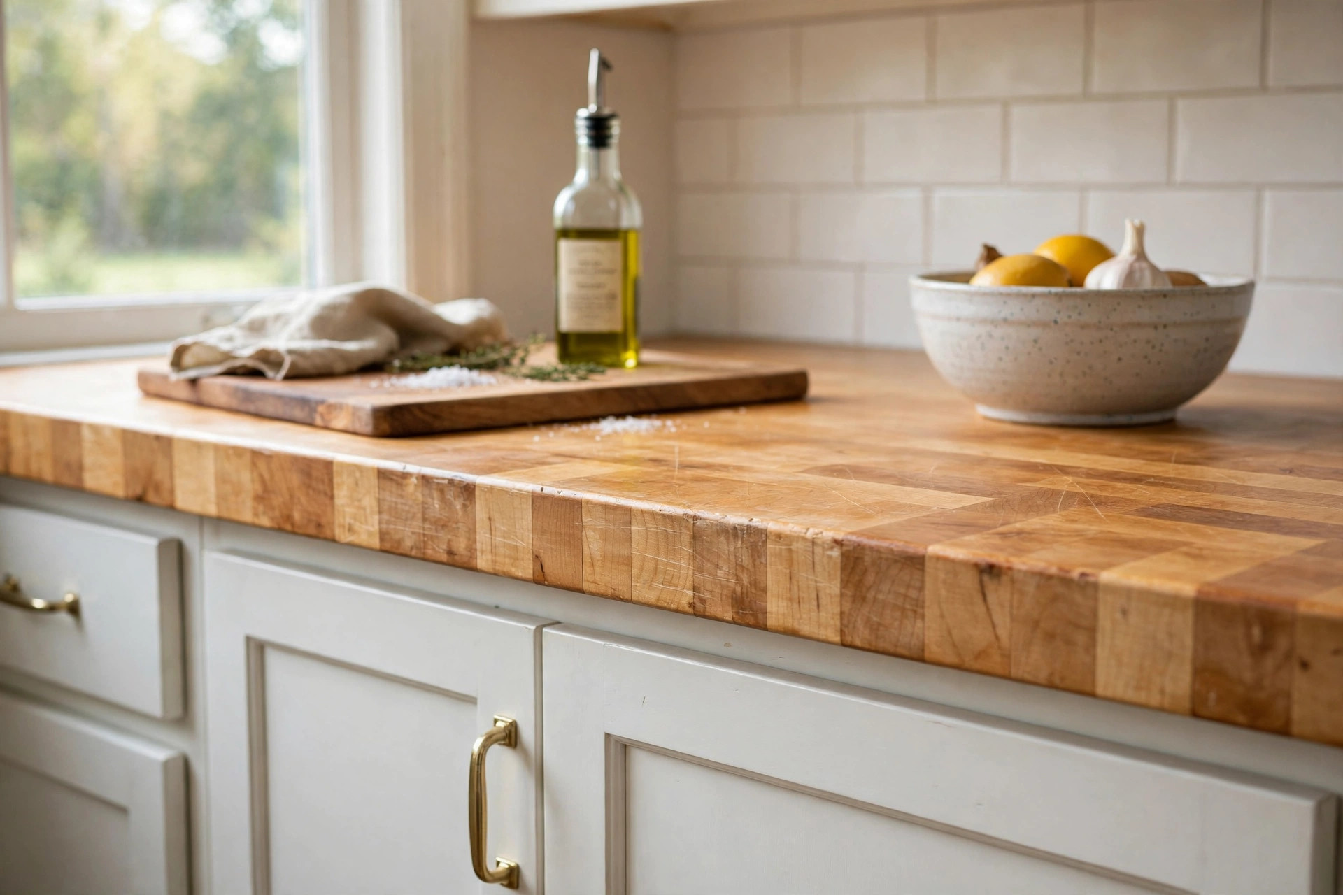 Butcher block countertops where to buy usa — warm wood counter in an American kitchen