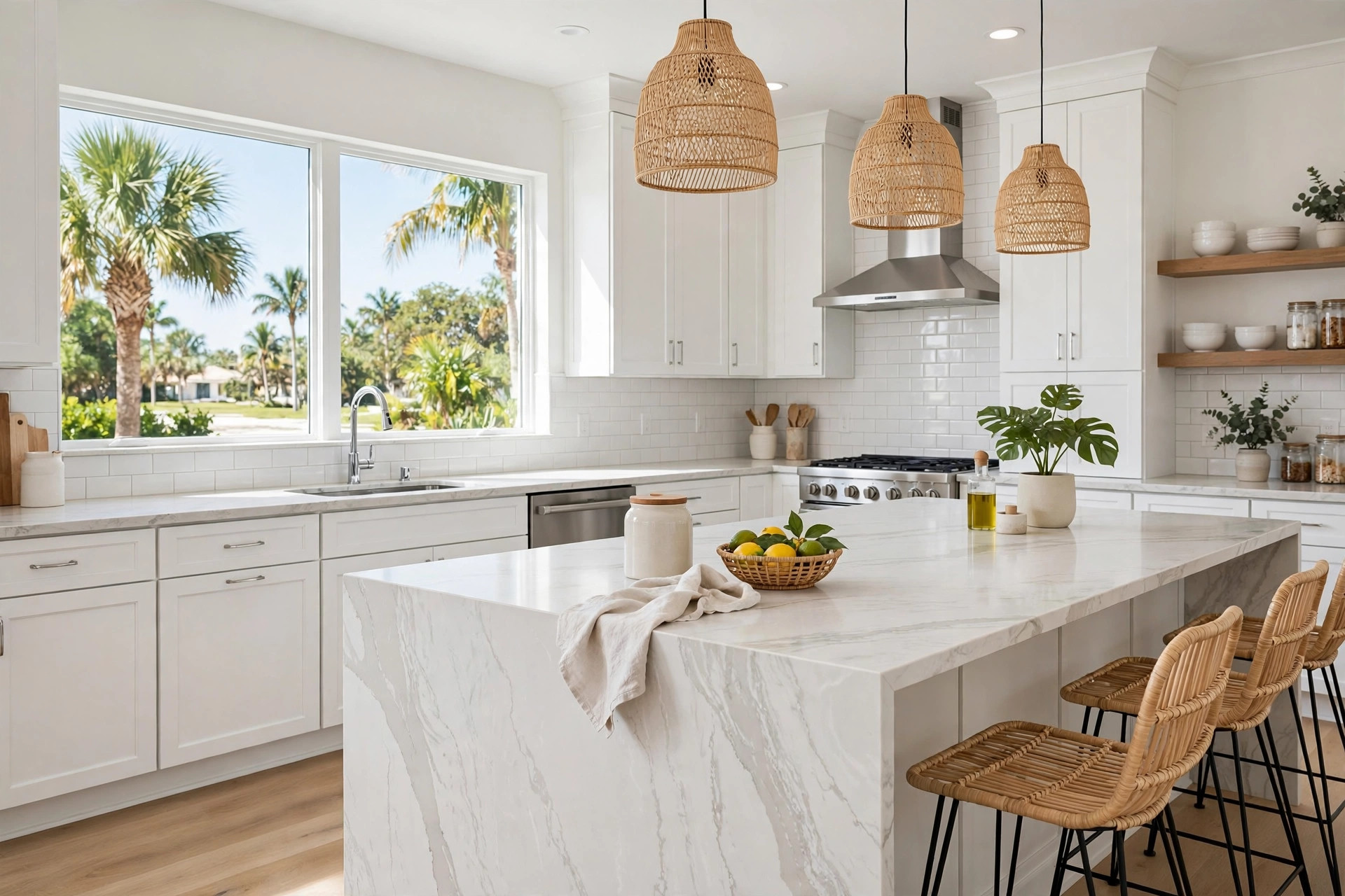 quartz countertop installation florida homes usa: New quartz countertop installation in a bright Florida home kitchen