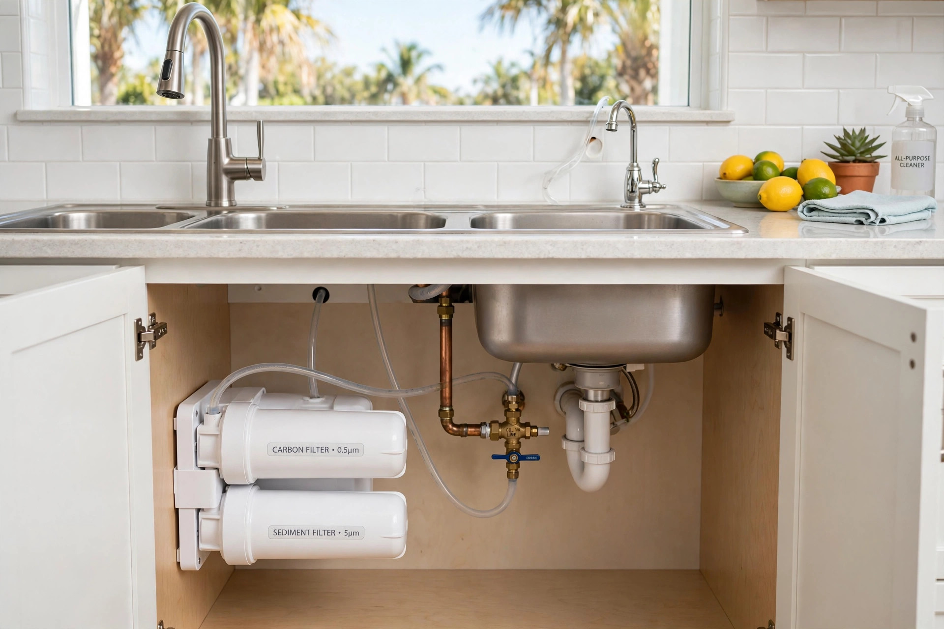 Under sink filters florida homes usa installed in a Florida kitchen