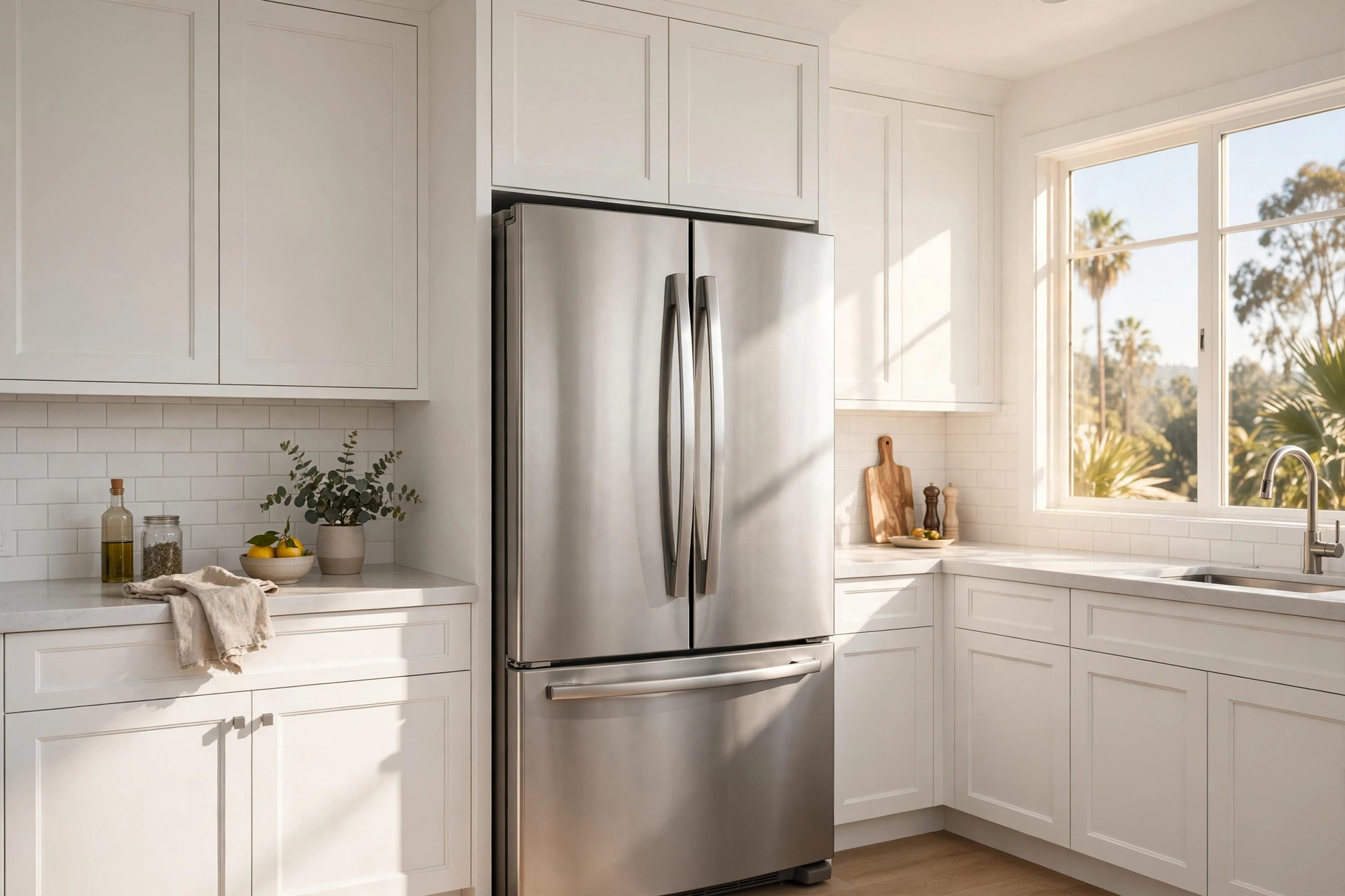 french door refrigerators california homes usa: French door refrigerator in a bright California kitchen