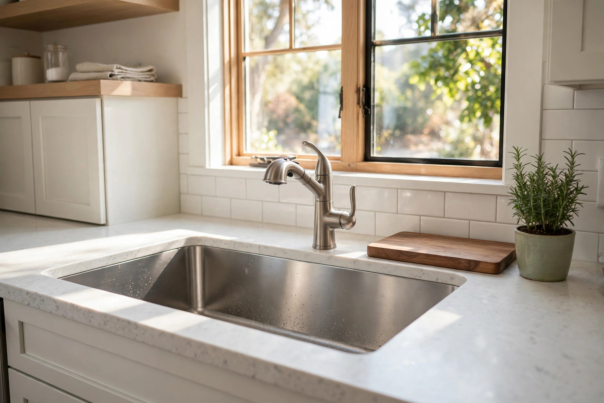 undermount stainless sinks california homes usa: Undermount stainless steel sink in a California home kitchen