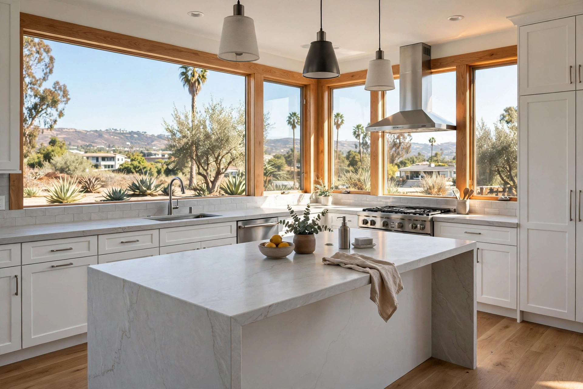 quartz countertop installation california homes usa: Quartz countertop installation in a California home kitchen
