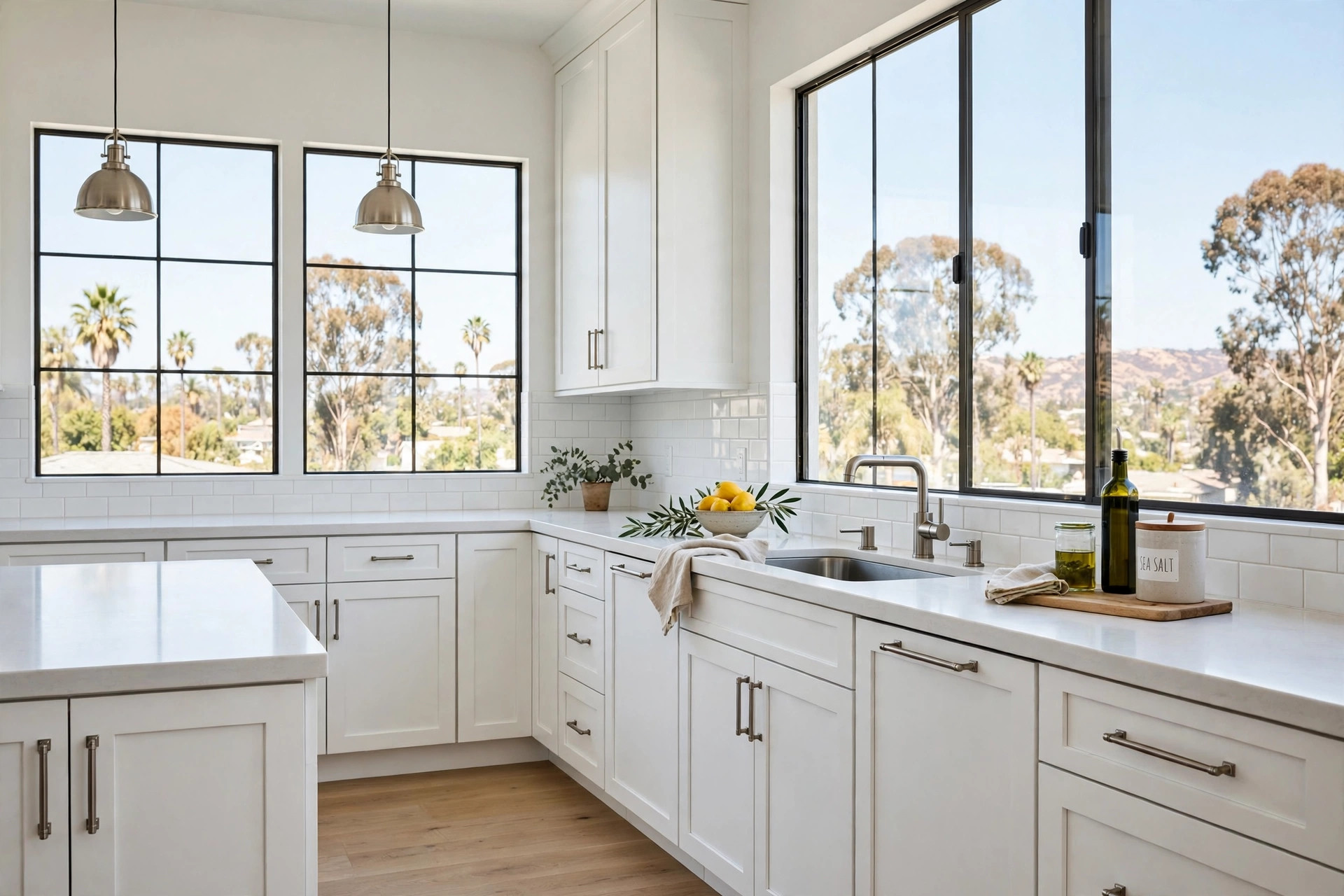Shaker cabinet doors california homes usa in a bright kitchen