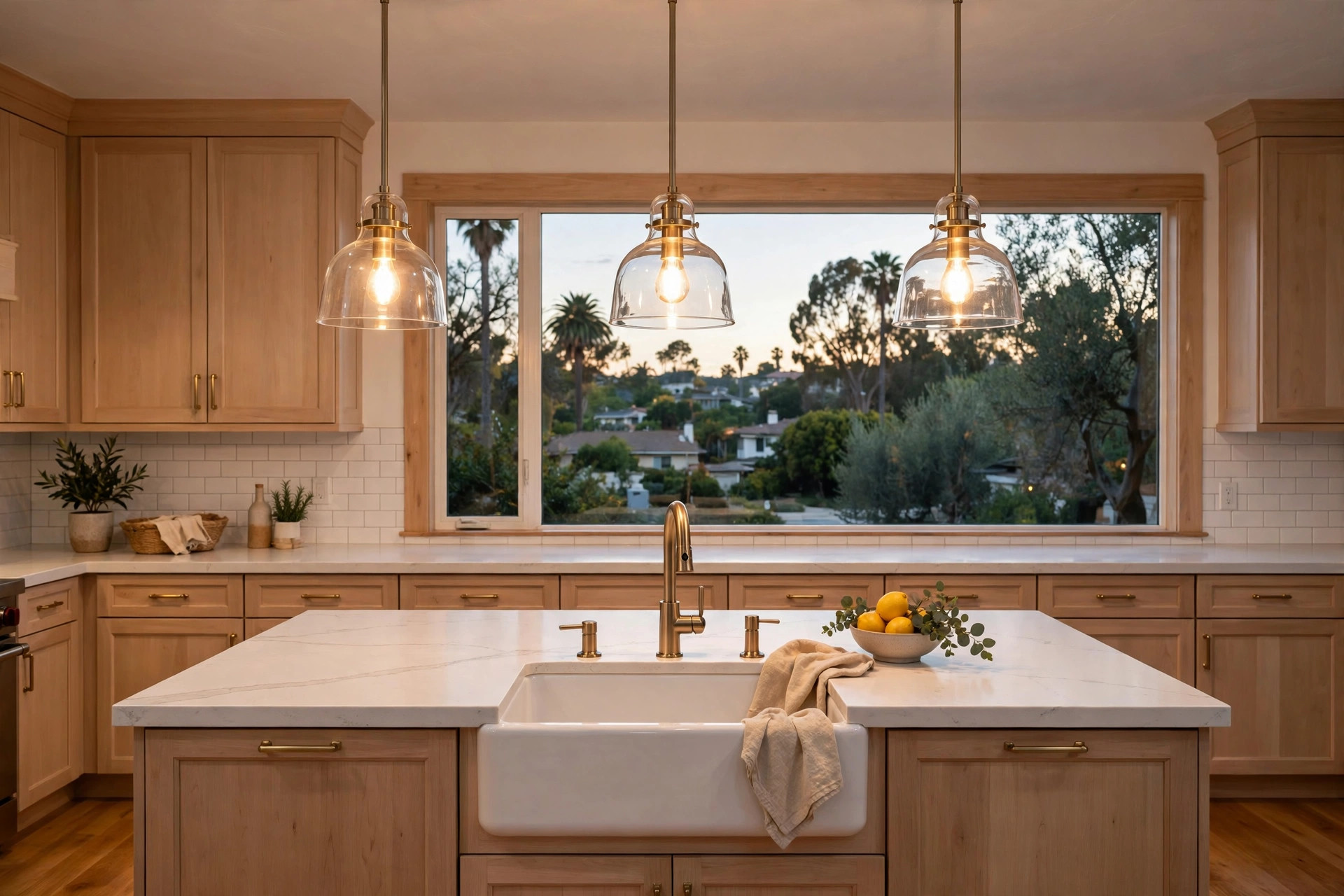 kitchen island hanging lights california homes usa: Kitchen island hanging lights in a California home kitchen