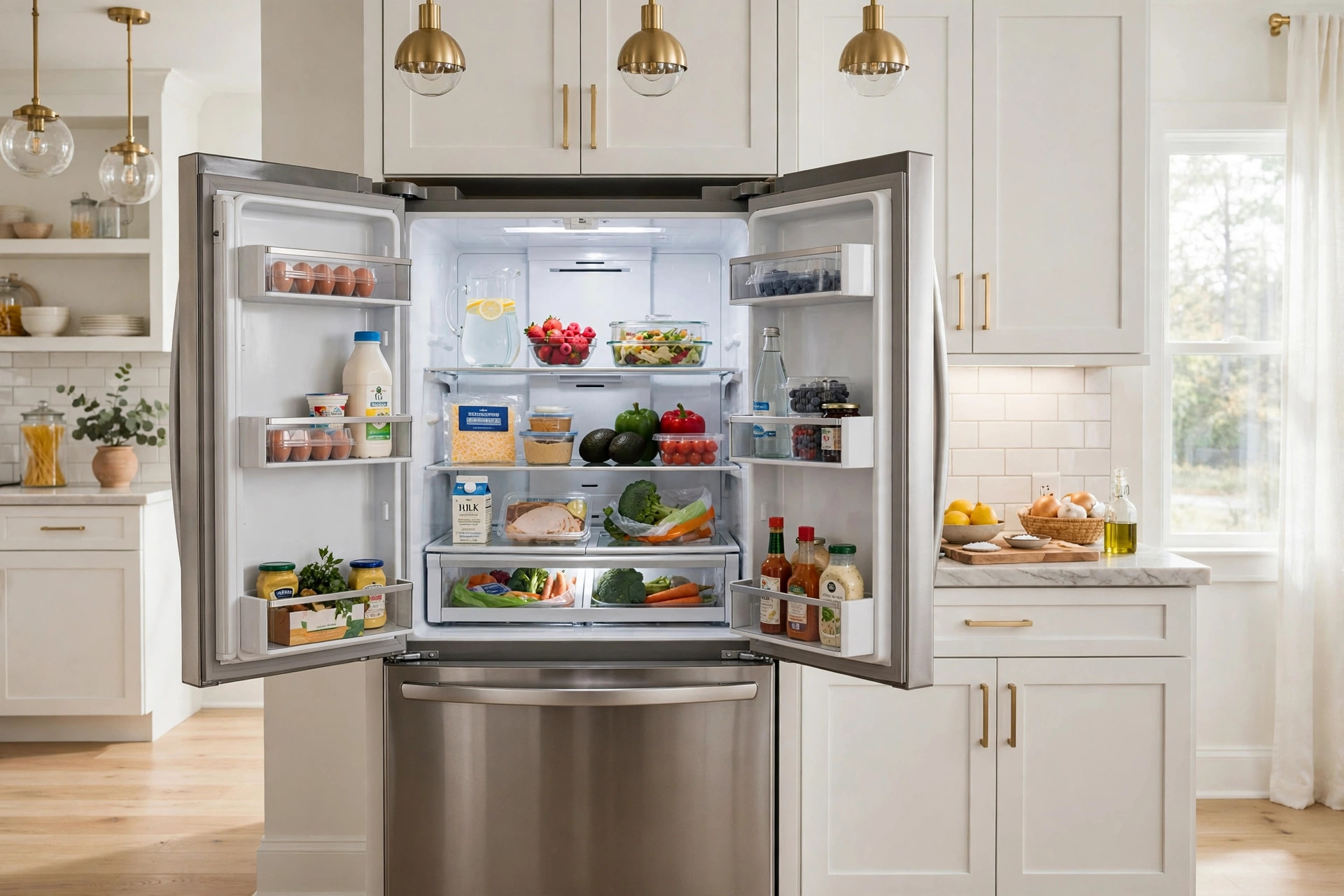 french door refrigerators usa online deals: French door refrigerator in a modern American kitchen