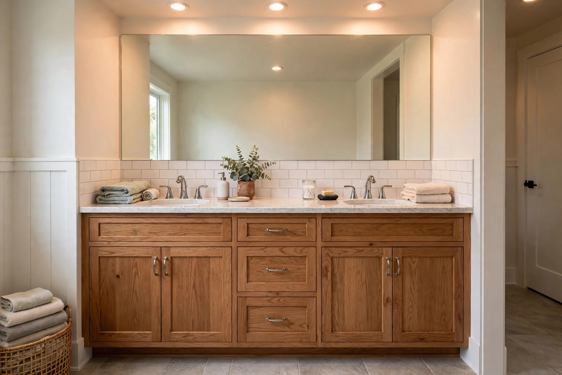 double sink vanities deals near me: Double sink vanity in a remodeled American bathroom