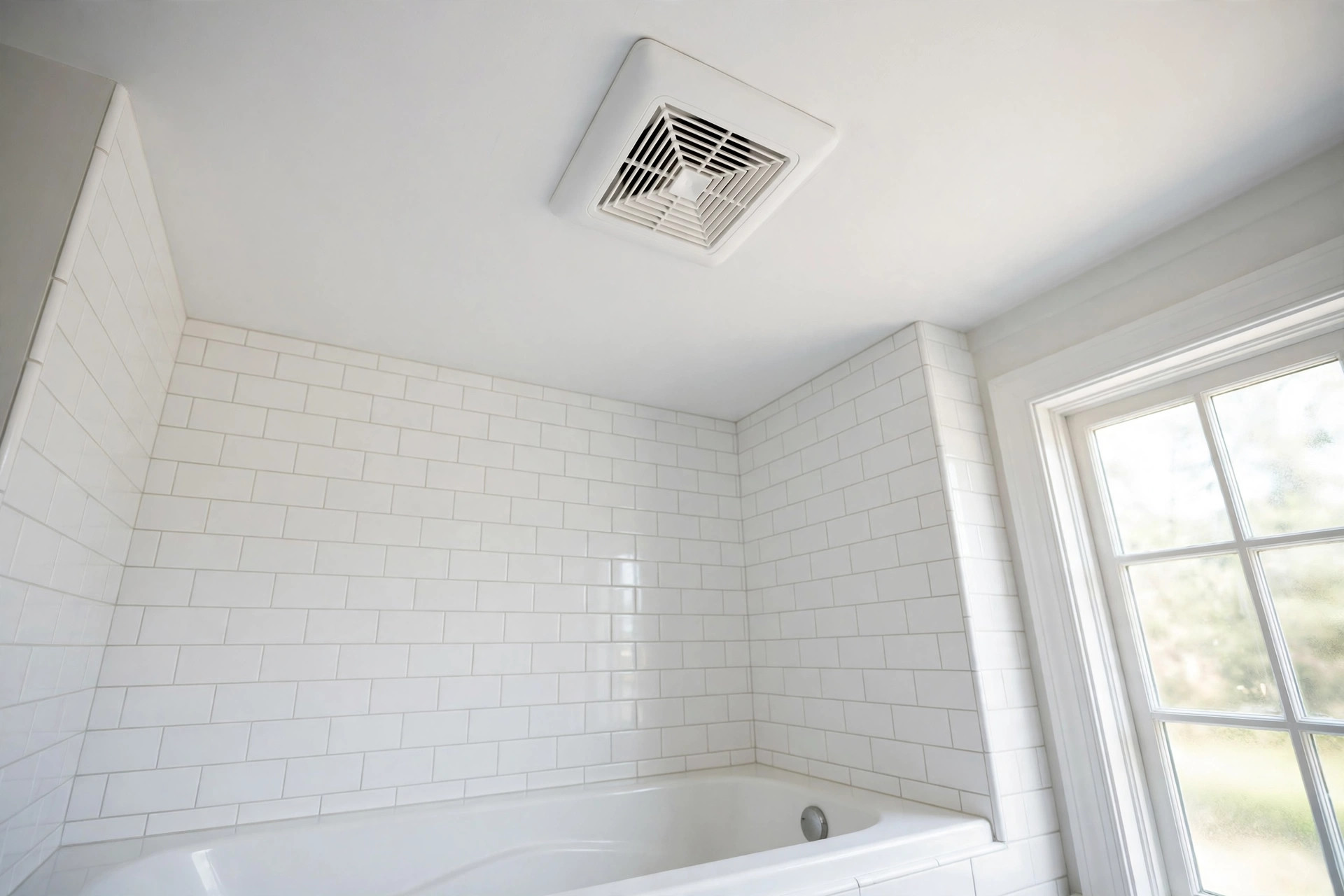 quiet exhaust fans texas homes usa: A quiet bathroom exhaust fan in a clean American bathroom