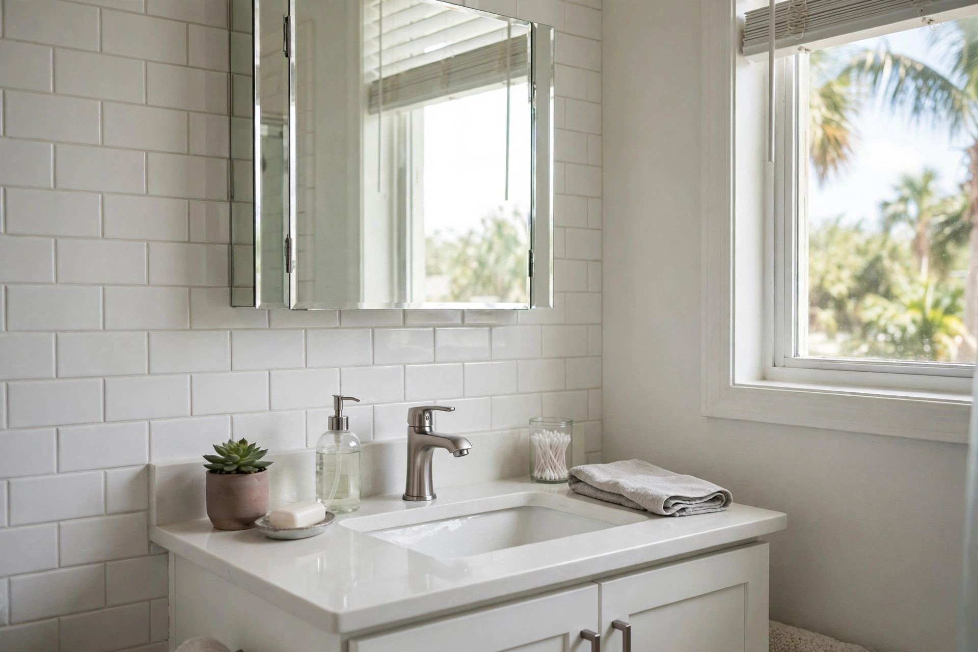mirrored medicine cabinets florida homes usa: Mirrored medicine cabinet in a Florida home bathroom