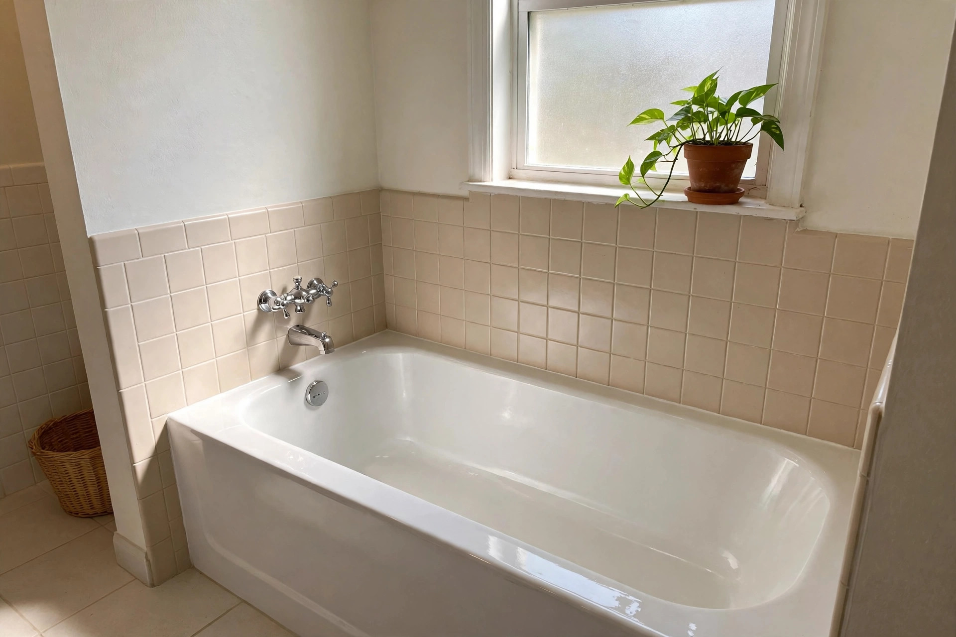 bathtub refinishing kits florida homes usa: Bathtub refinishing kit applied to a clean white tub in a Florida home bathroom