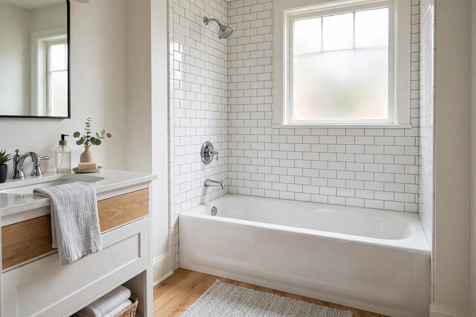 bathroom wall tiles american homes guide: Bathroom wall tiles in a clean American home bathroom