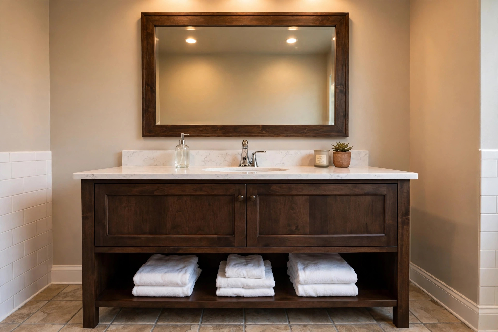 bathroom sink vanities usa online deals: A bathroom sink vanity in a clean modern American bathroom