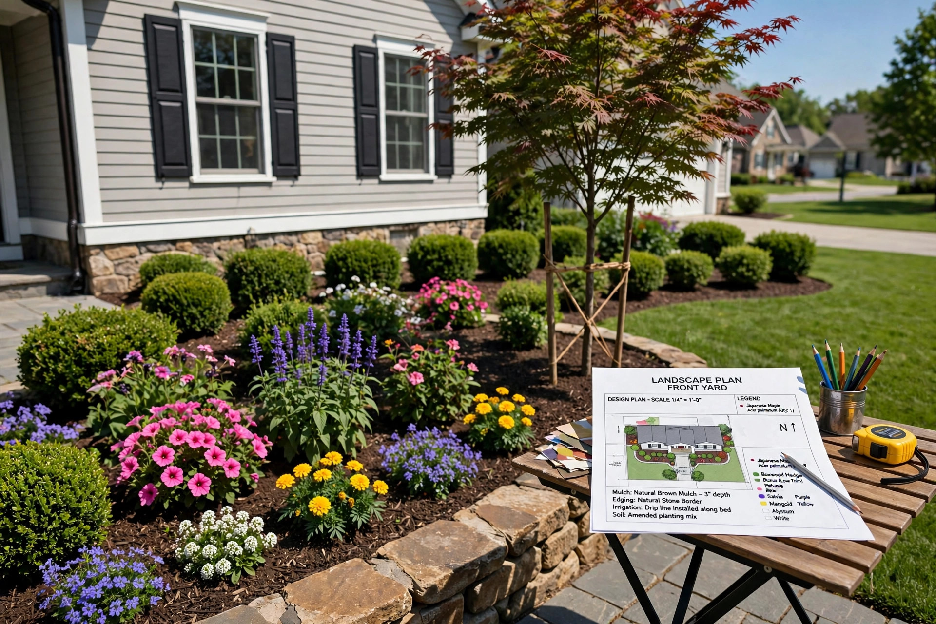 A home landscape plan shown on landscape design software for homeowners