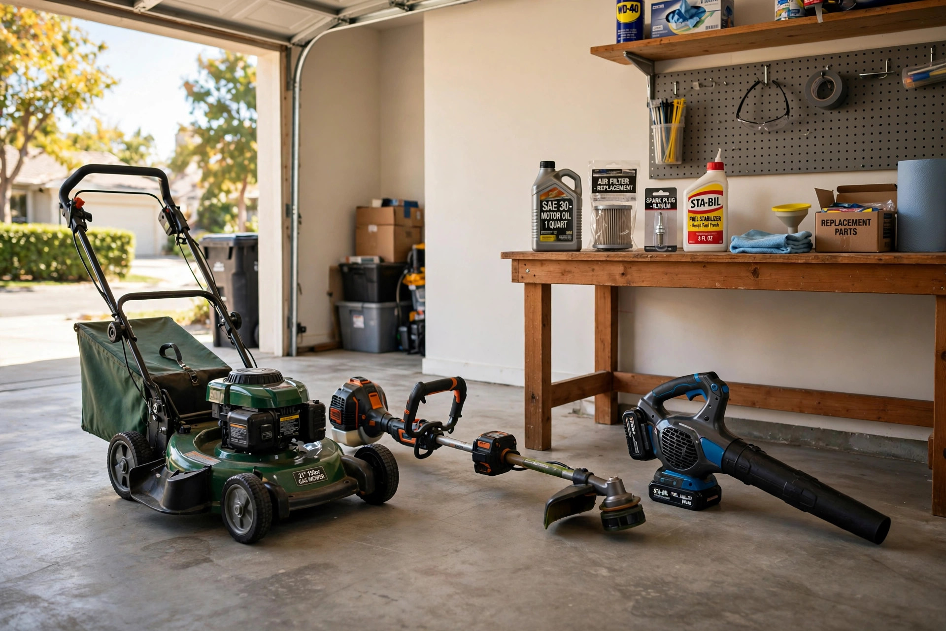Clean lawn care equipment ready for work, a visual reminder of the lawn care equipment maintenance checklist