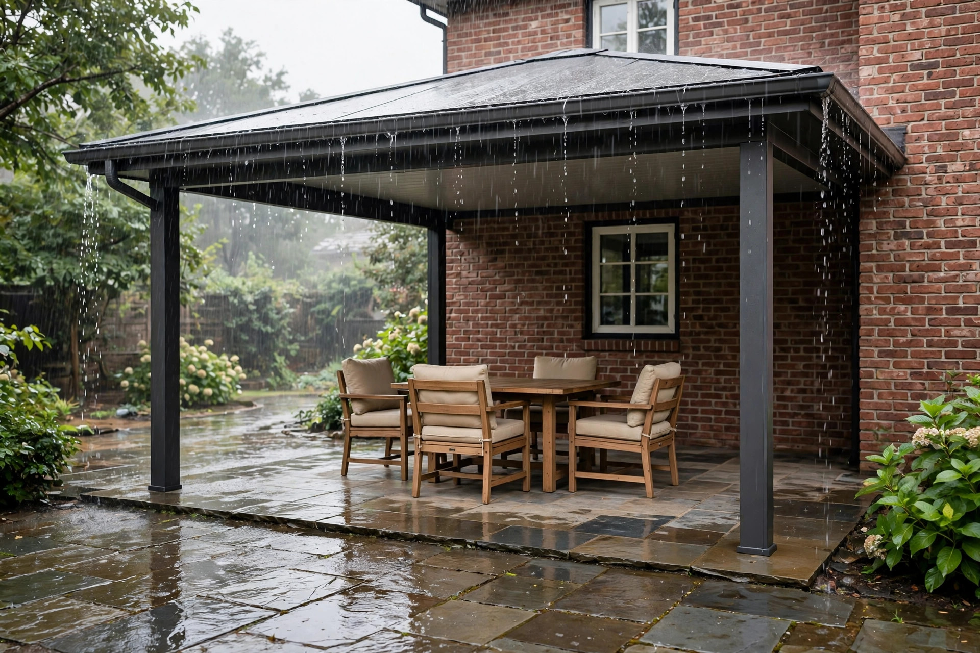 best patio cover for rain protection: A covered patio protecting outdoor furniture from rain