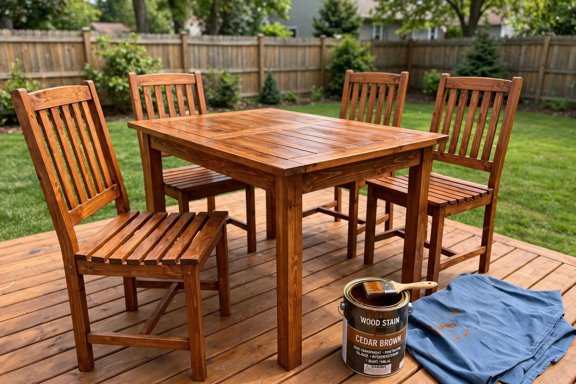 Stained wooden patio chairs on a back deck - how to stain wooden patio furniture