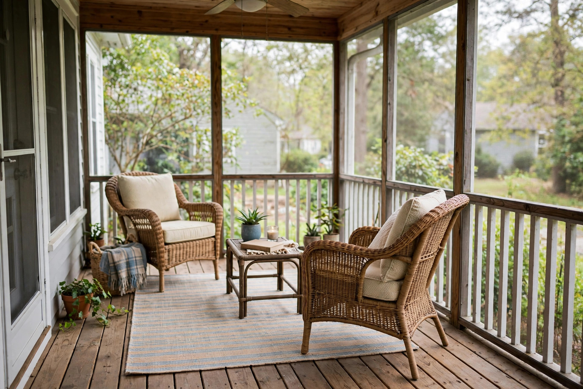 Best outdoor rug for screened porch laid on a screened porch floor