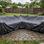 outdoor sectional cover waterproof heavy duty: Heavy duty waterproof cover on an outdoor sectional sofa