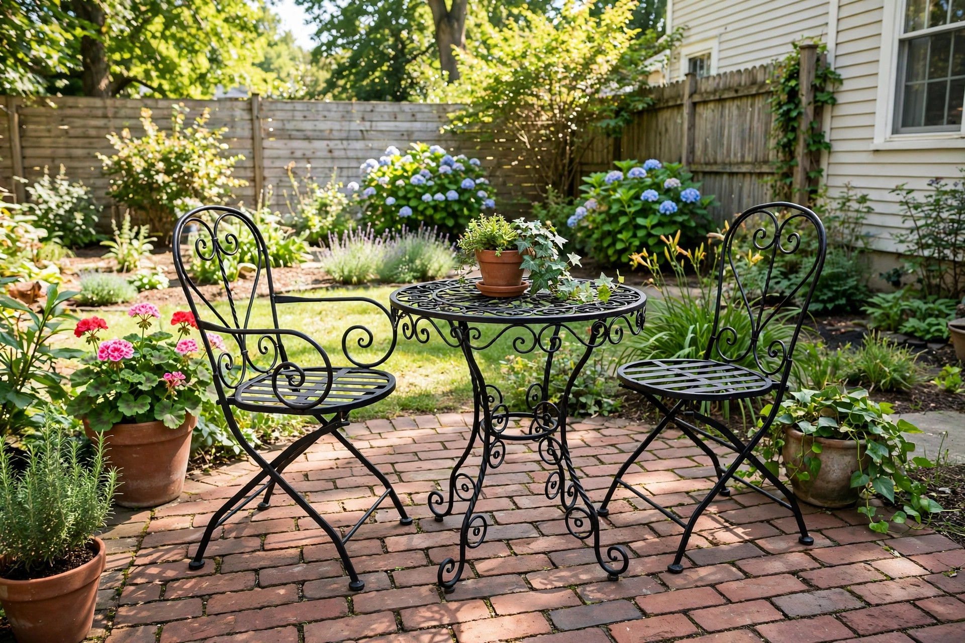 best bistro set for small patio: Bistro set for small patio on a brick backyard patio