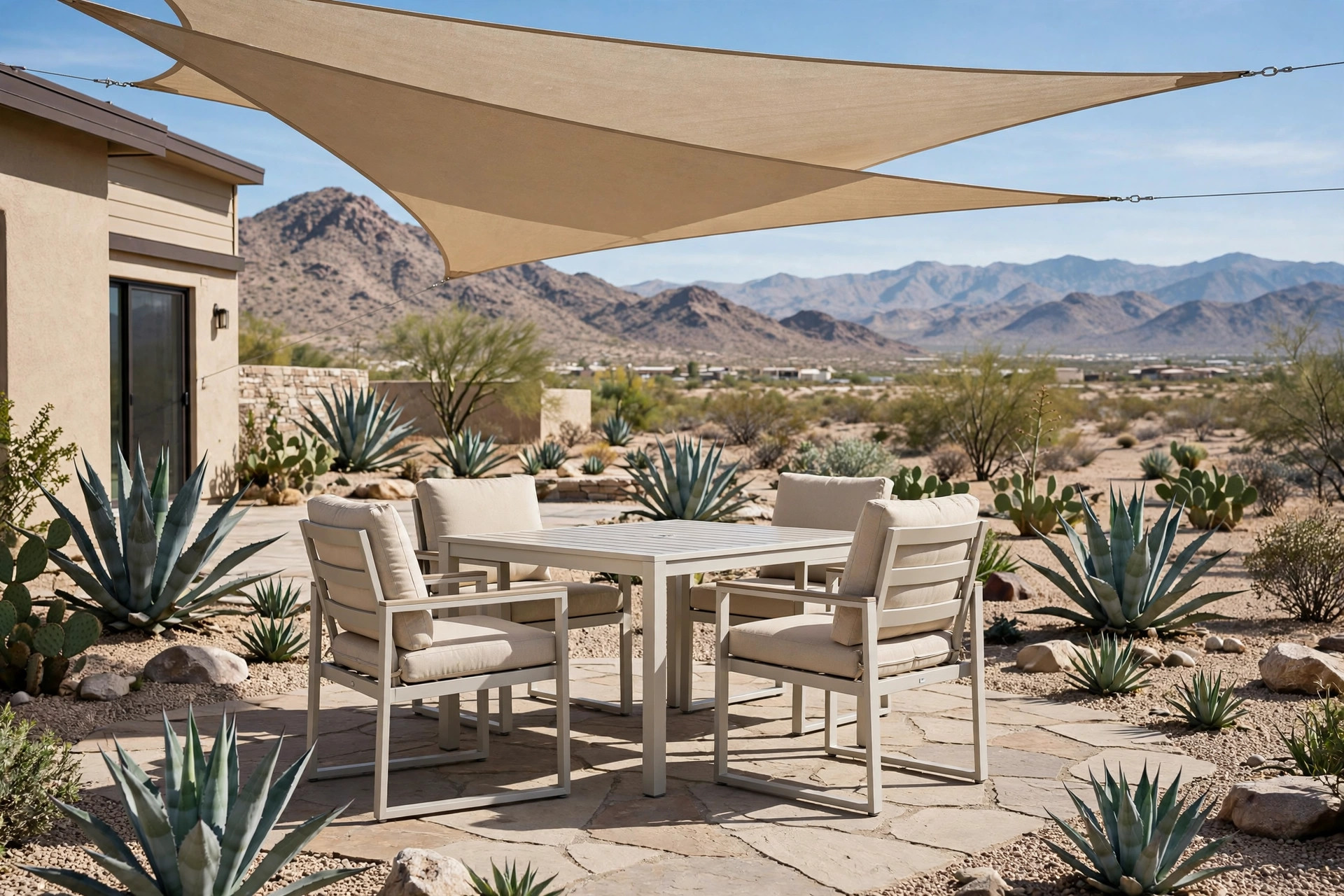 Patio furniture for desert climate reviews - heat-resistant outdoor set in a sunny backyard