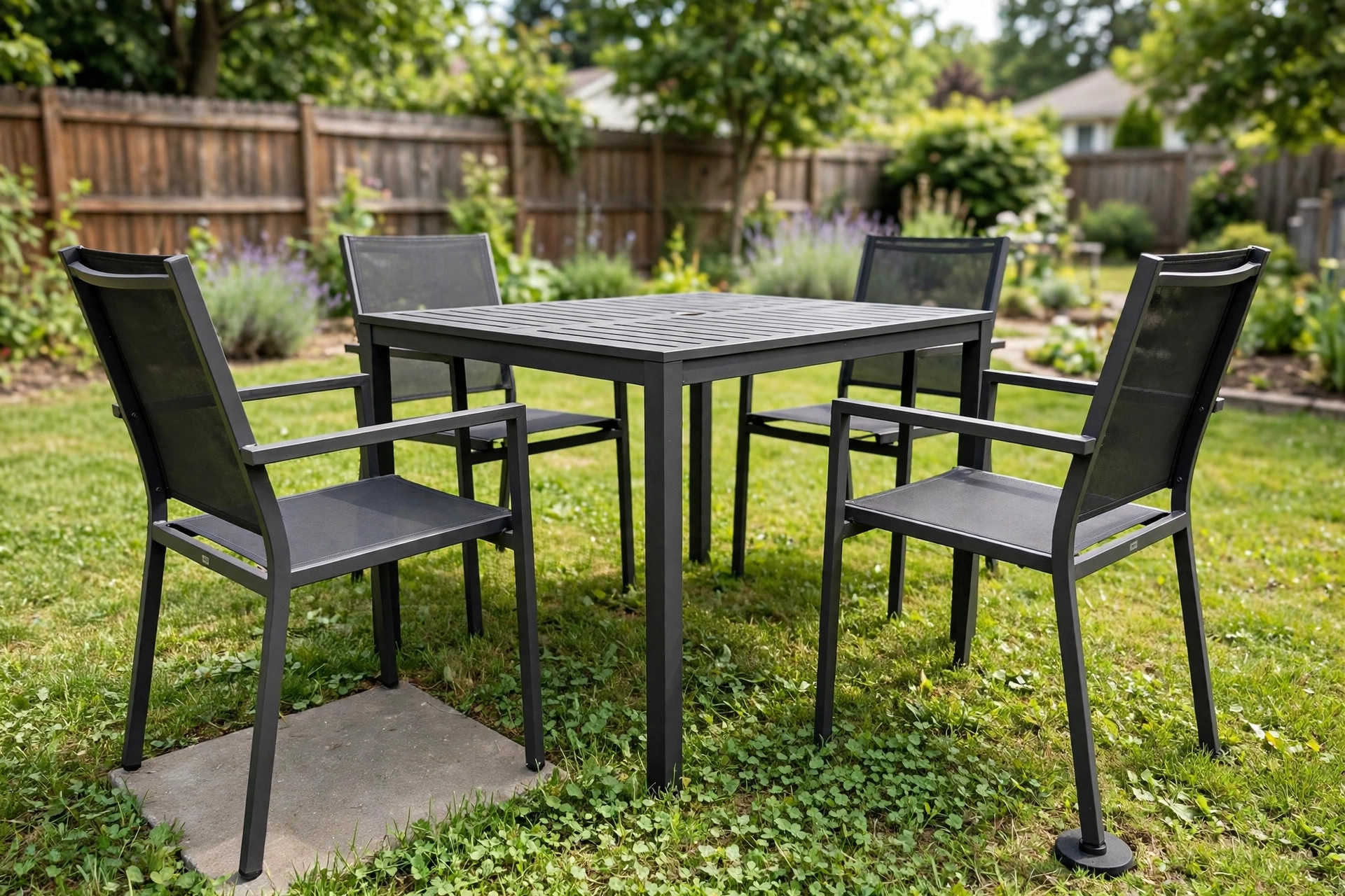 How to level patio furniture on grass: a steady table and chairs on a lawn