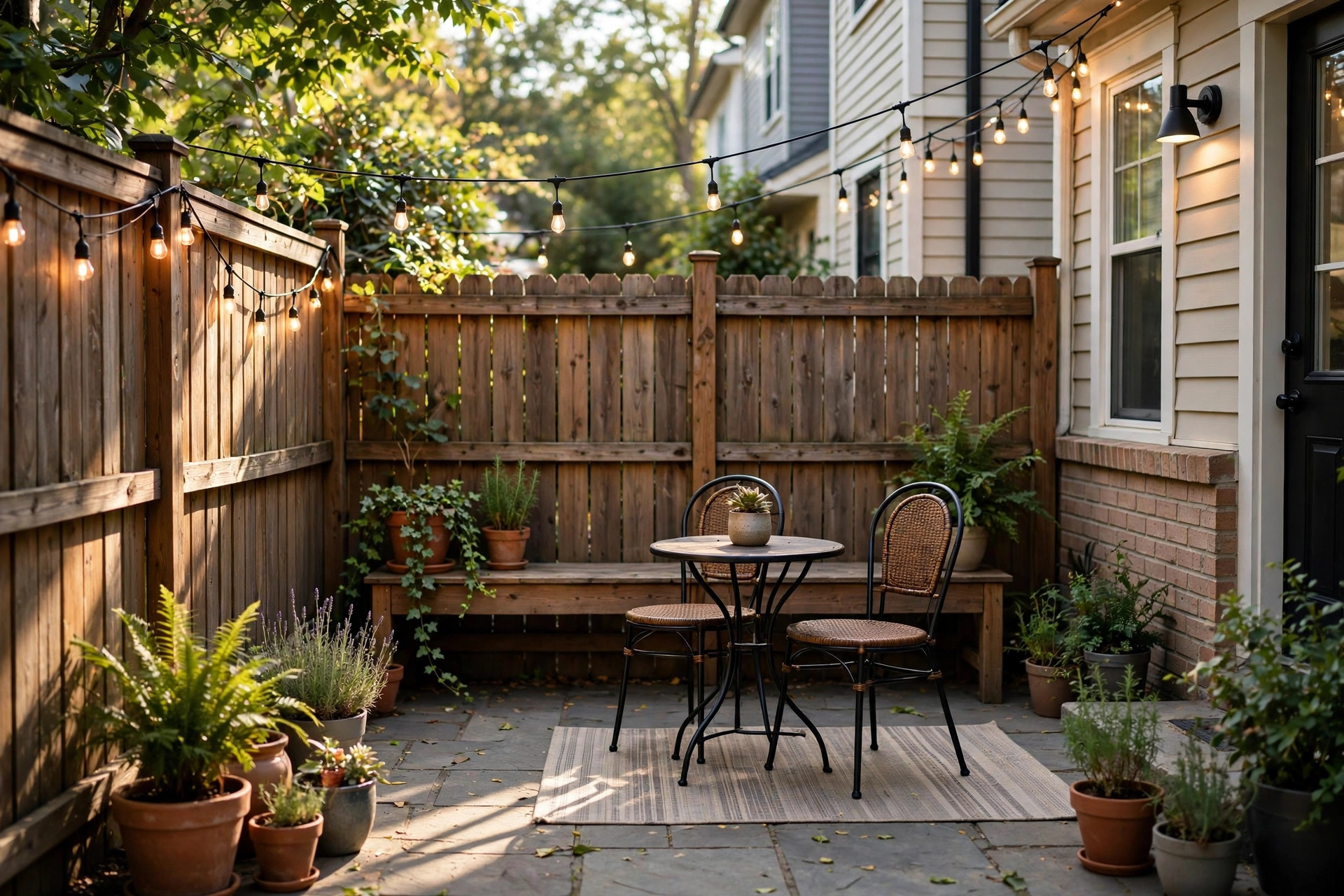 Patio furniture for townhouse backyard ideas in a small fenced backyard