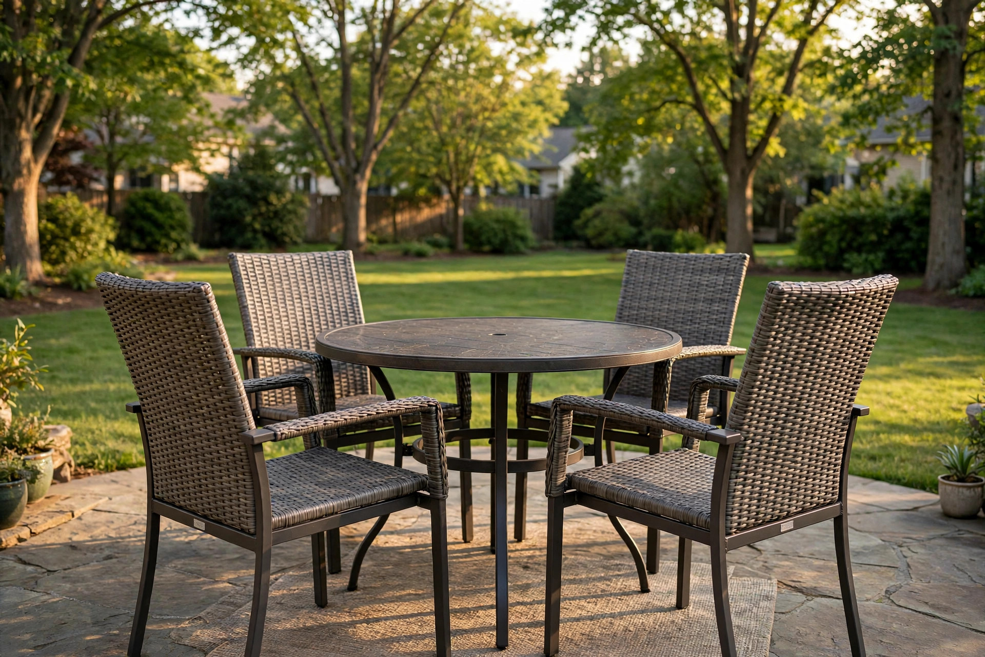 Outdoor dining chairs with arms set four arranged around a patio table