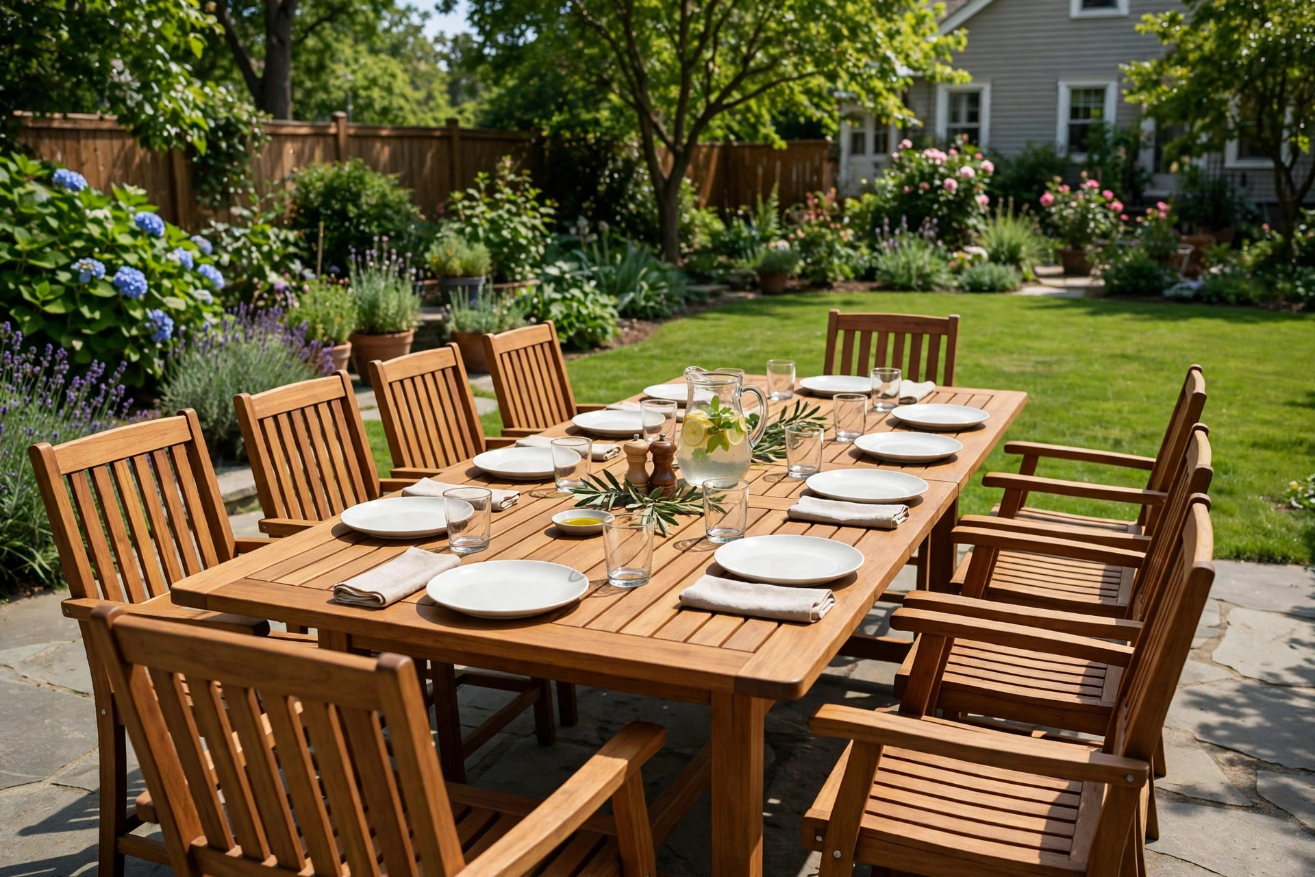 Best outdoor table for eight people on a sunny patio
