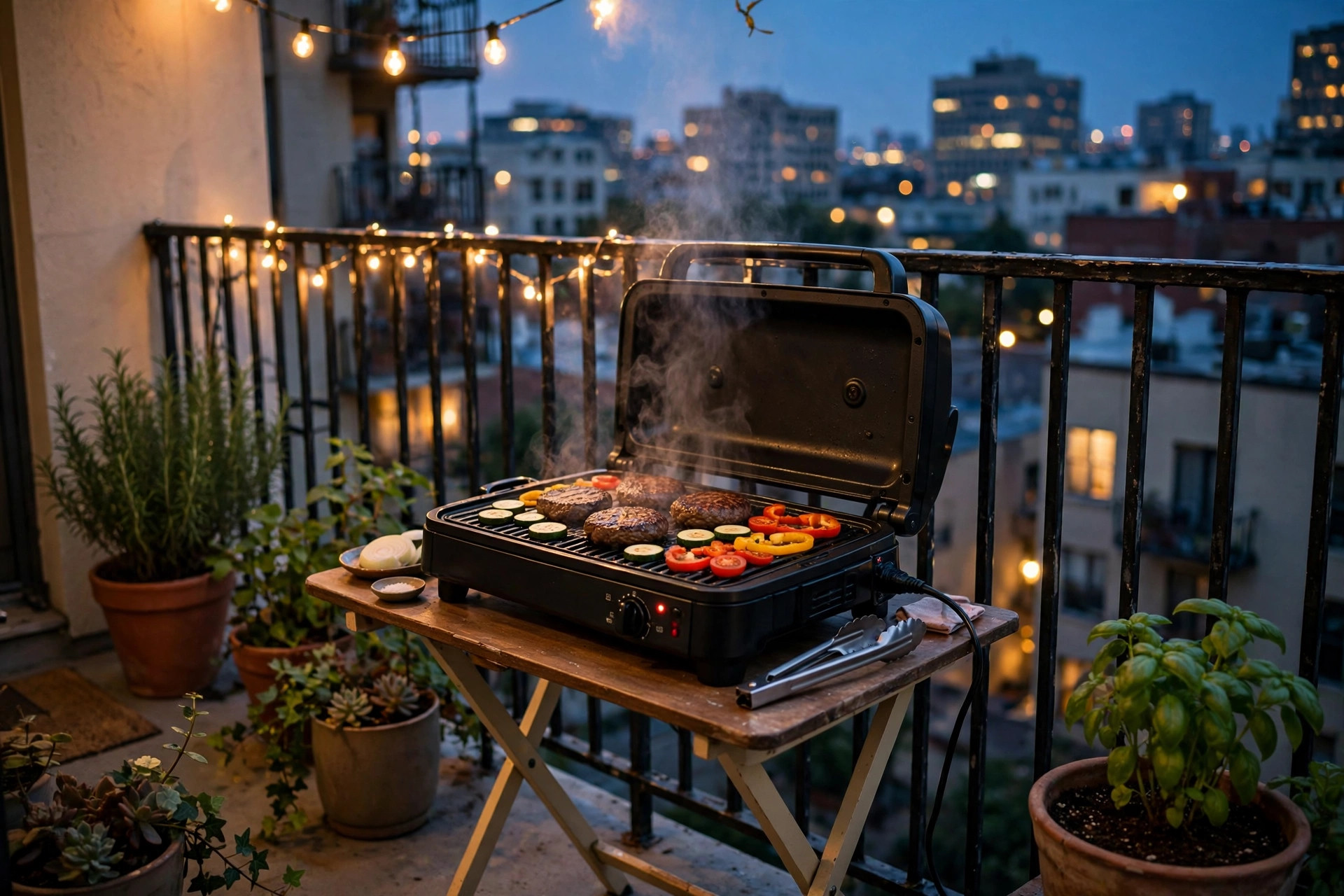 best electric grill for apartment balcony: Electric grill on a small apartment balcony