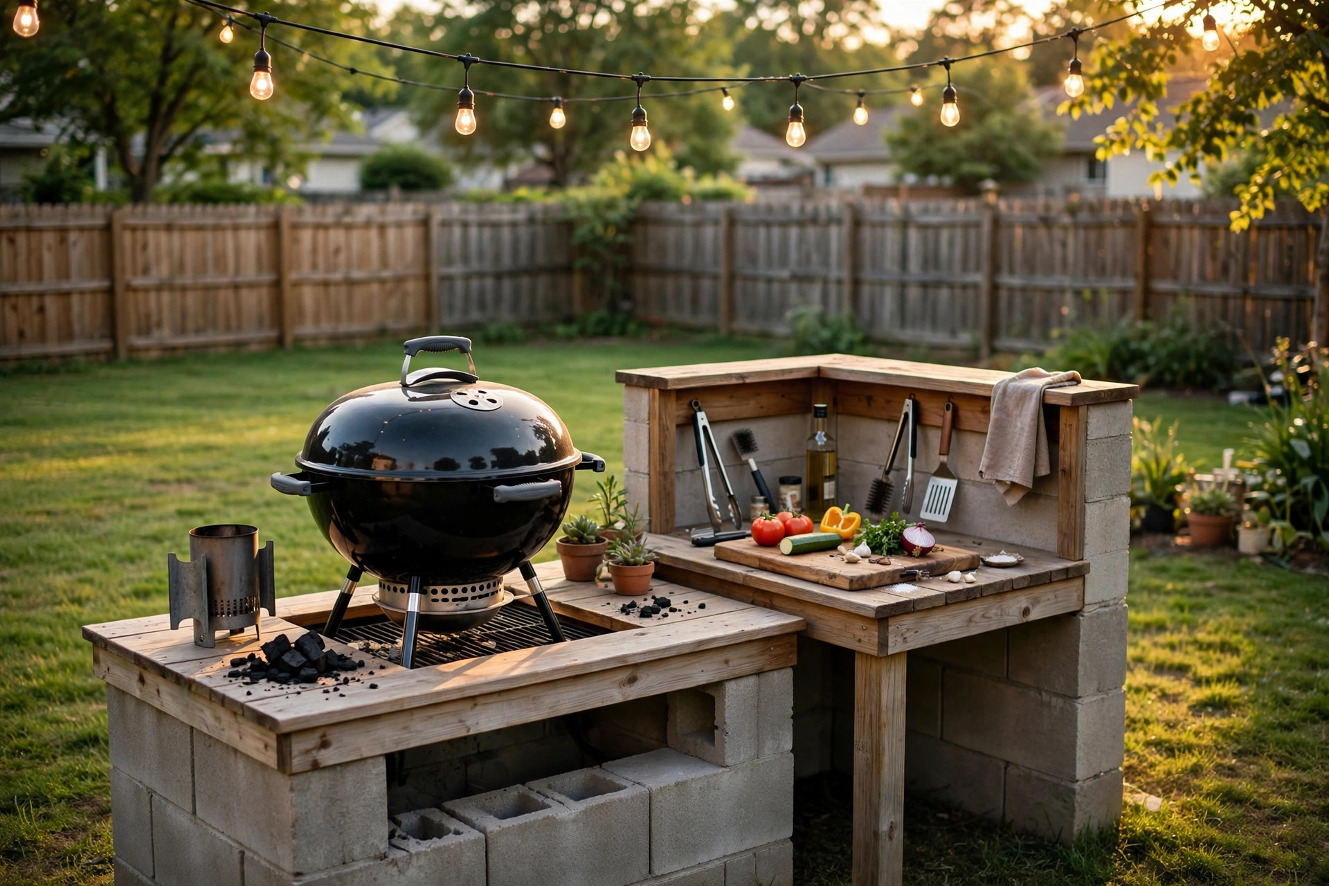 How to build outdoor kitchen on budget in a simple American backyard