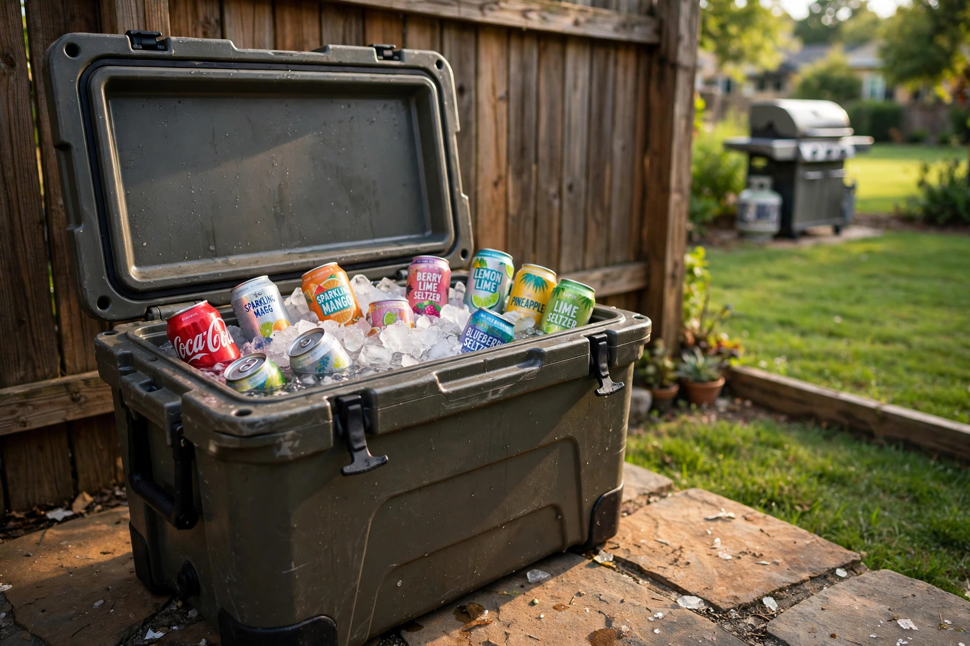 best outdoor ice chest for parties: A large outdoor ice chest for parties set on a backyard patio