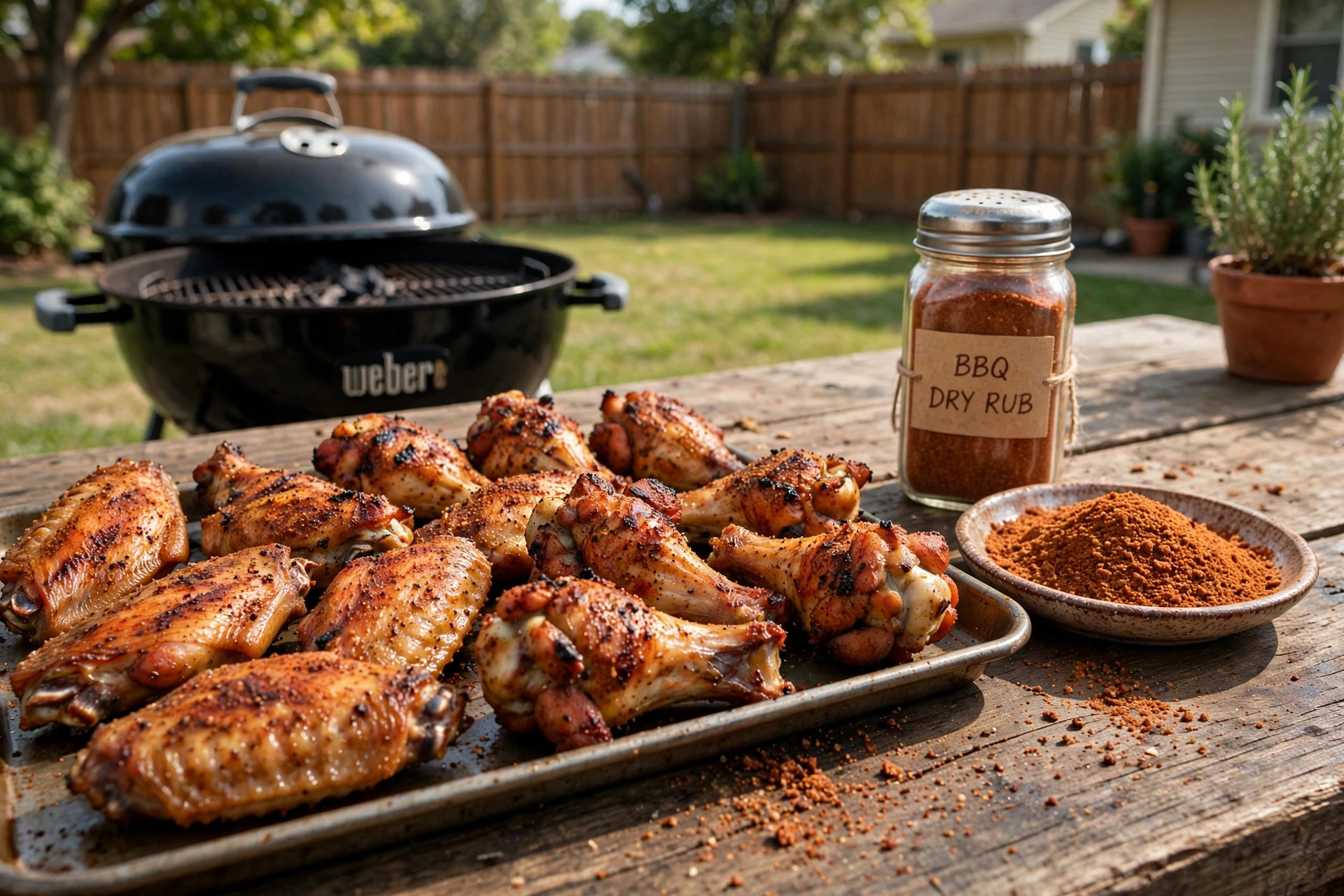 Best BBQ seasoning for chicken wings on a tray of grilled wings