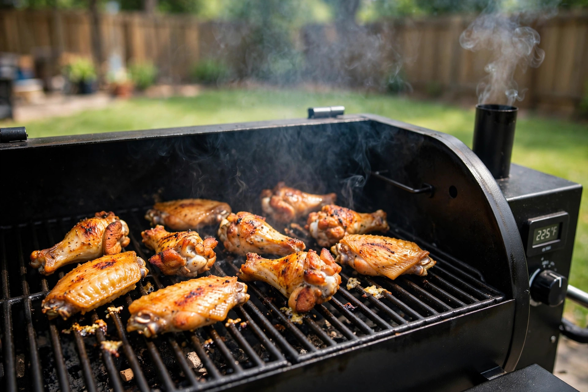 how to smoke wings on pellet grill: Golden smoked chicken wings on a pellet grill with light wood smoke