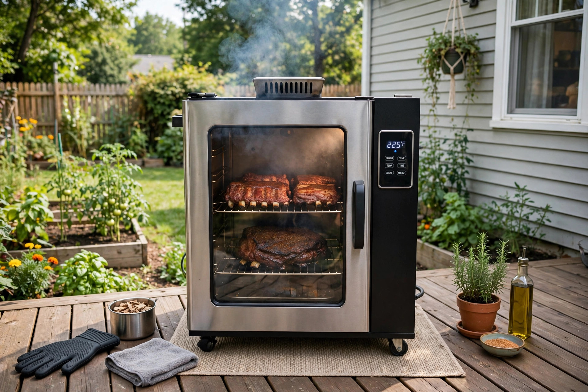how to clean smoker glass door: Smoker glass door cleaned and clear showing the inside of a smoker