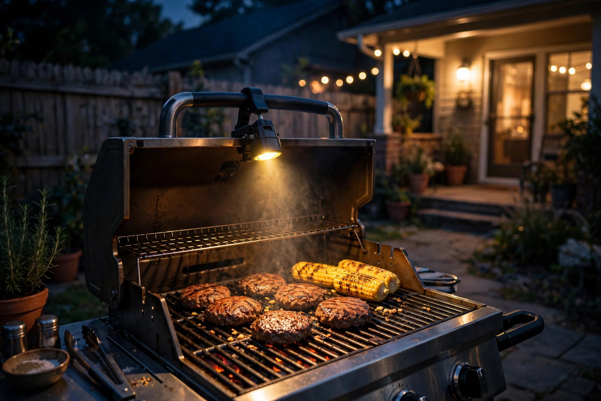 best outdoor grill light magnetic reviews: Magnetic grill light on a barbecue in a backyard at night