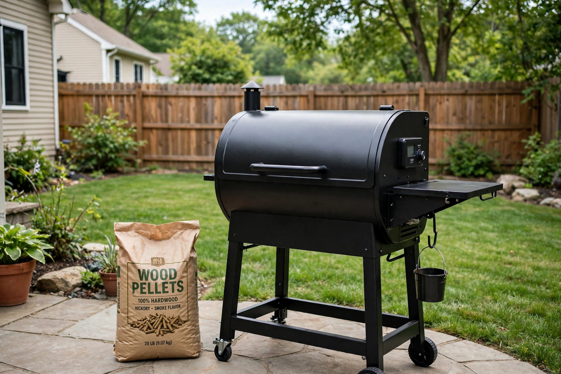 Pellet grill in a backyard during a pellet grill sale near me deals search