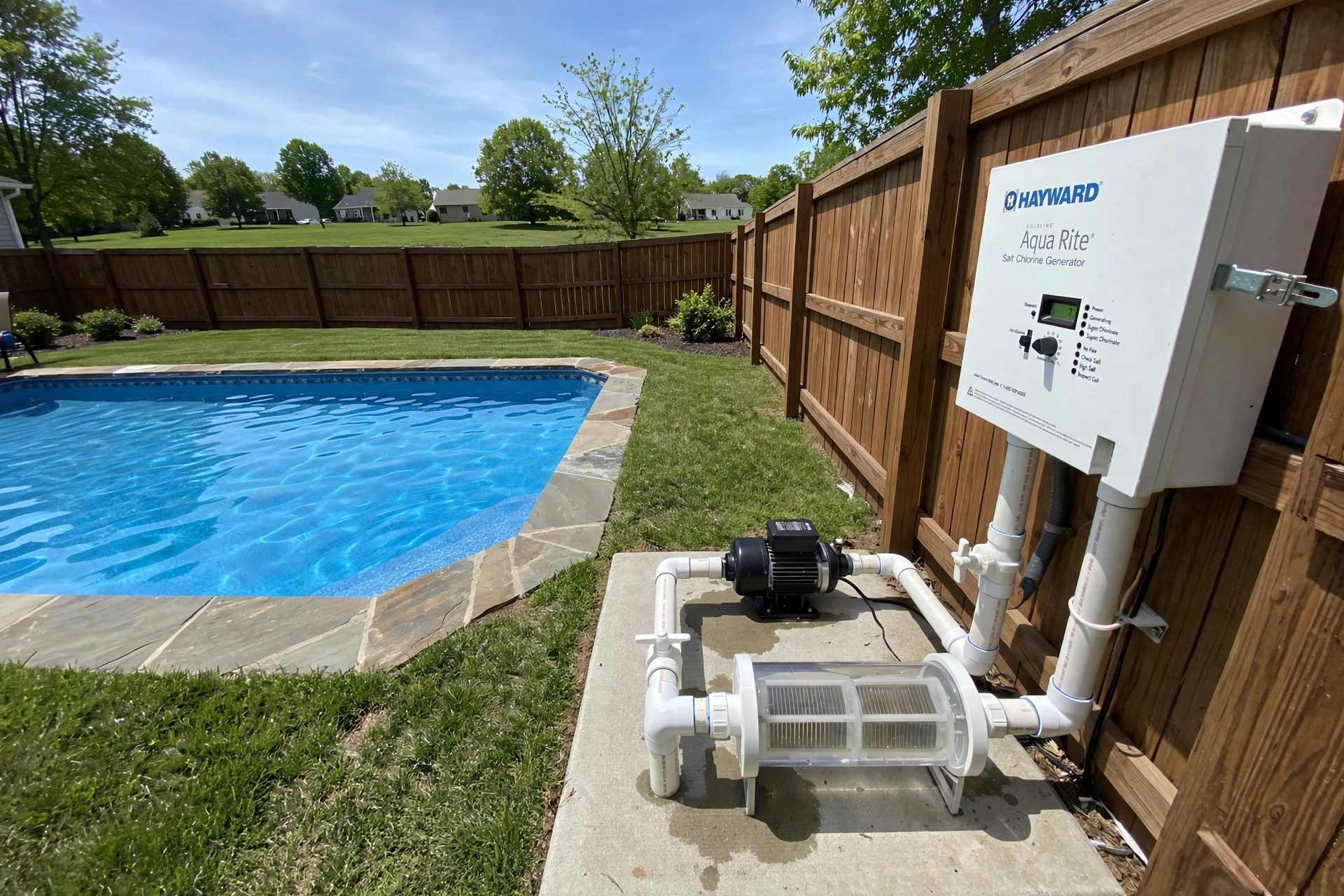 Salt water pool conversion cost guide: backyard pool with a new salt chlorine generator