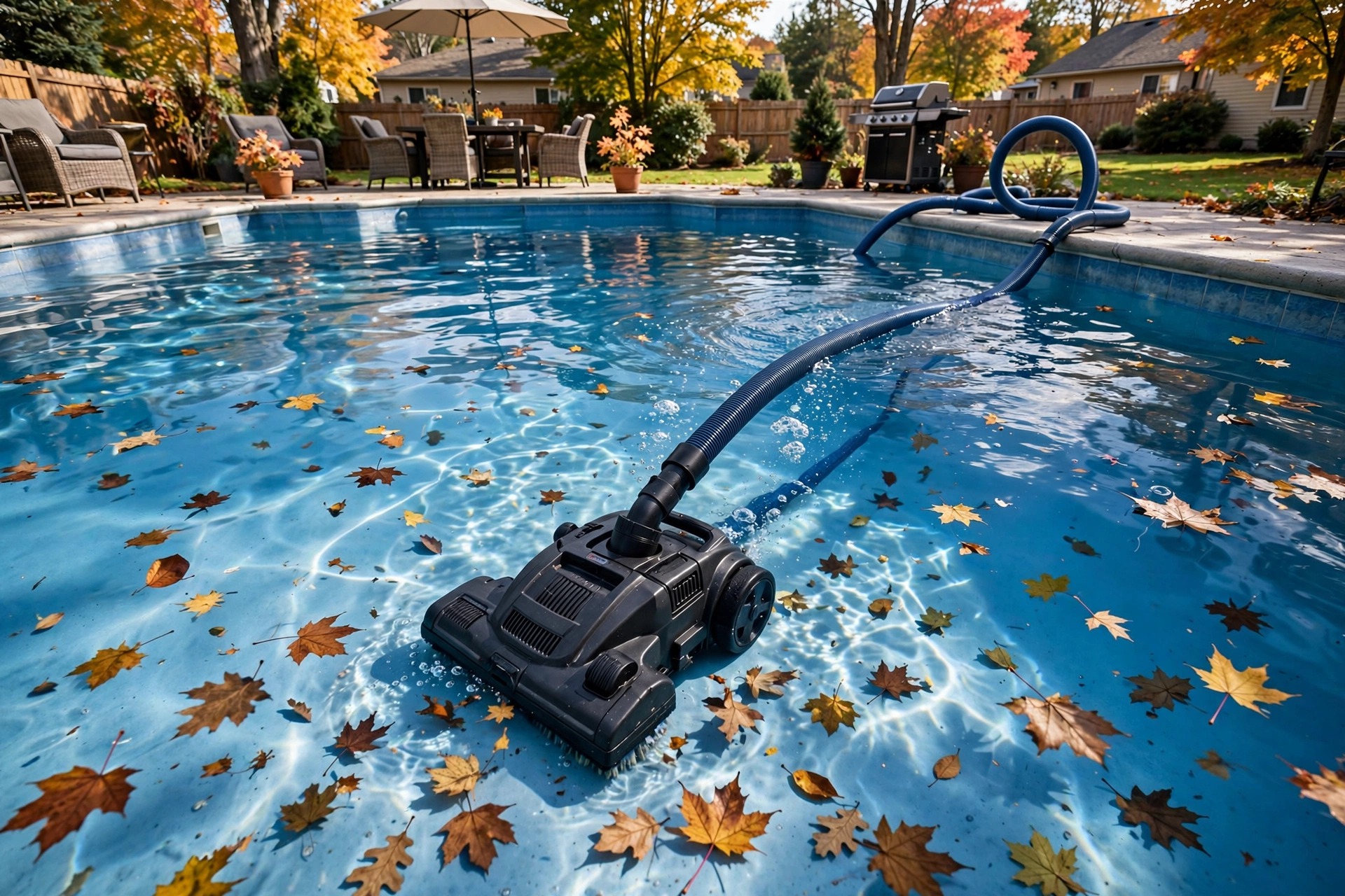 Best pool vacuum for leaves reviews: cleaner clearing leaves from a backyard pool