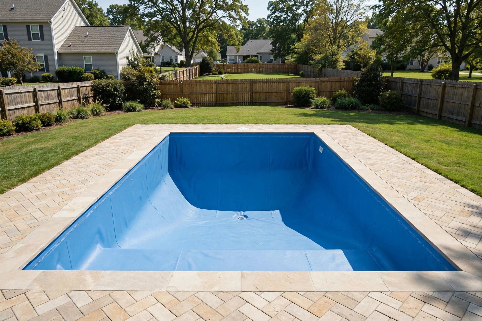Step-by-step guide showing how to install pool liner yourself in a backyard pool