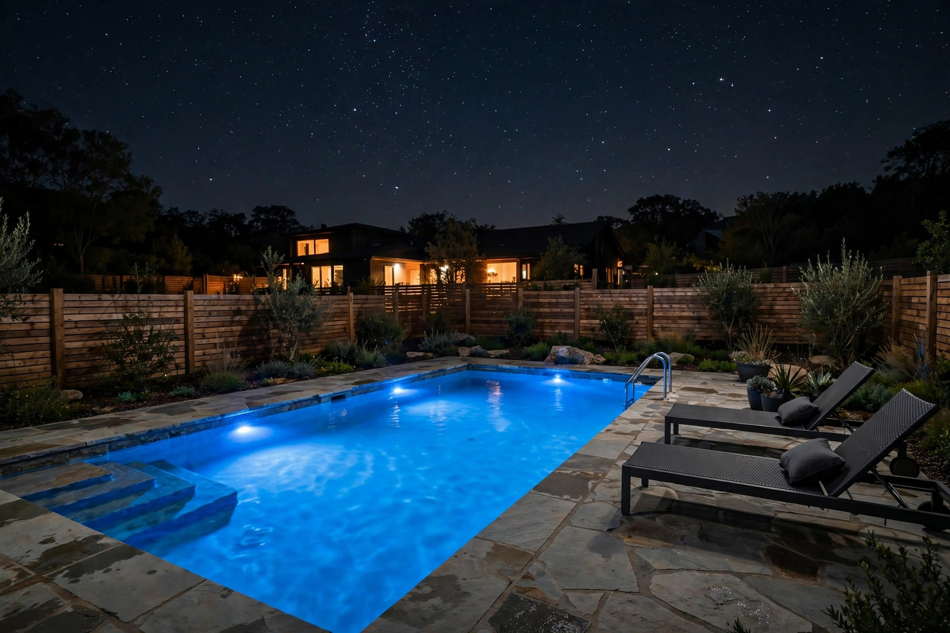 Underwater pool lights glowing at night for the best pool light for night swimming