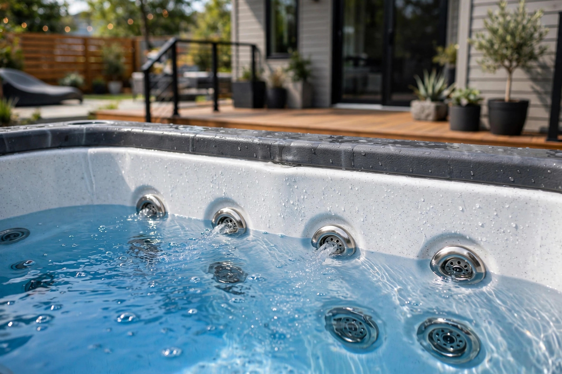 how to clean hot tub jets properly: Hot tub jets in a clean American backyard spa