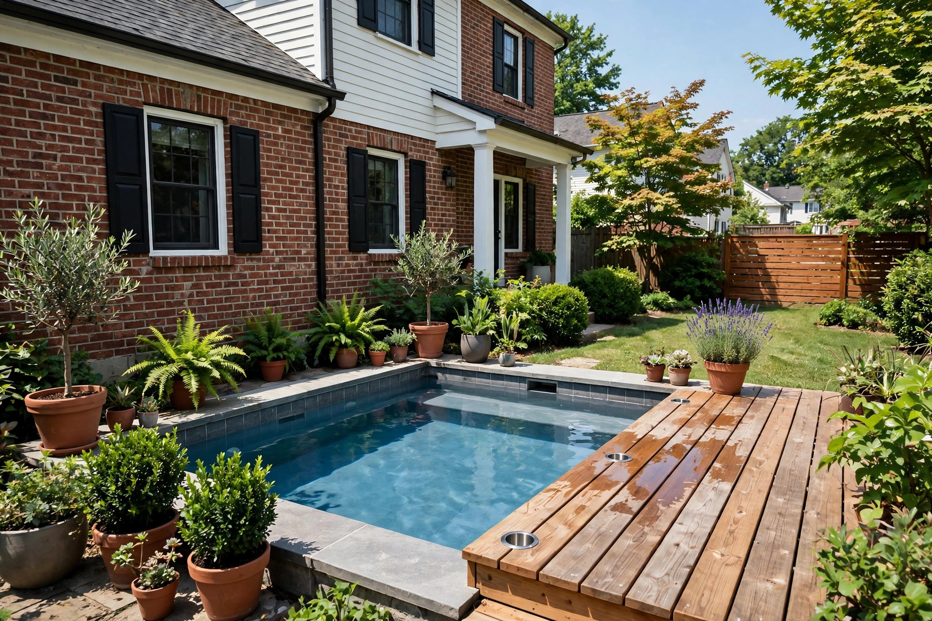 best pool for small backyard ideas: A small backyard pool with clean blue water in a compact American home yard