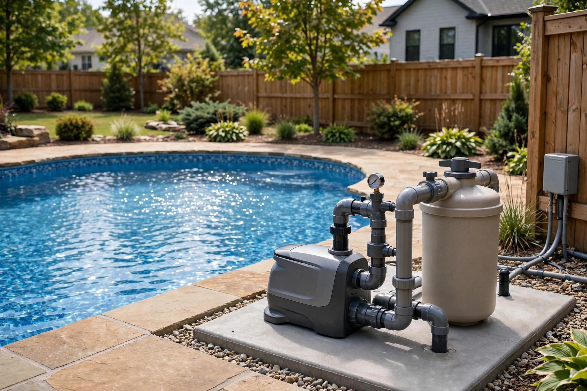 Best pool pump for energy savings installed beside a backyard pool