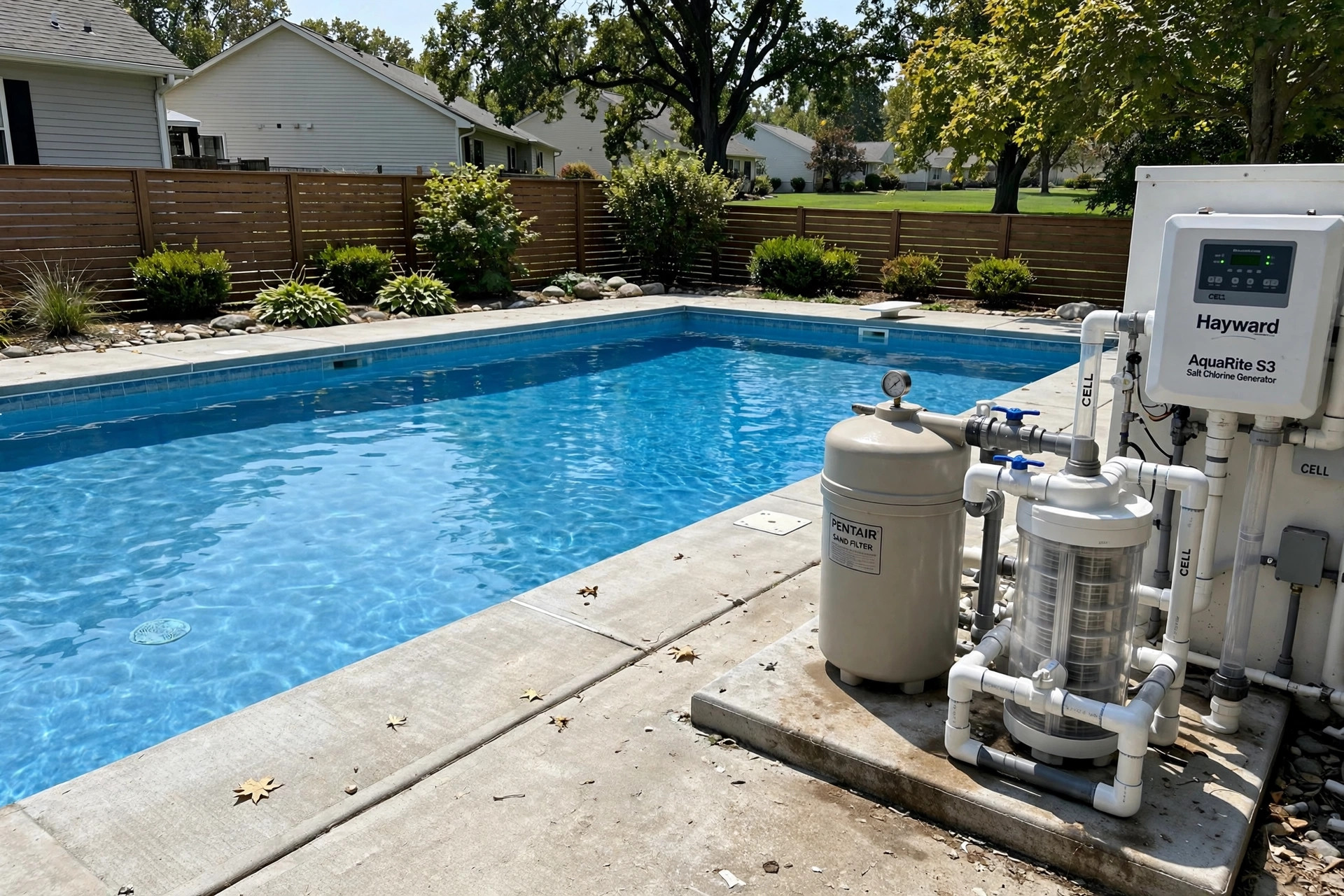 Salt water pool problems troubleshooting in a home backyard pool